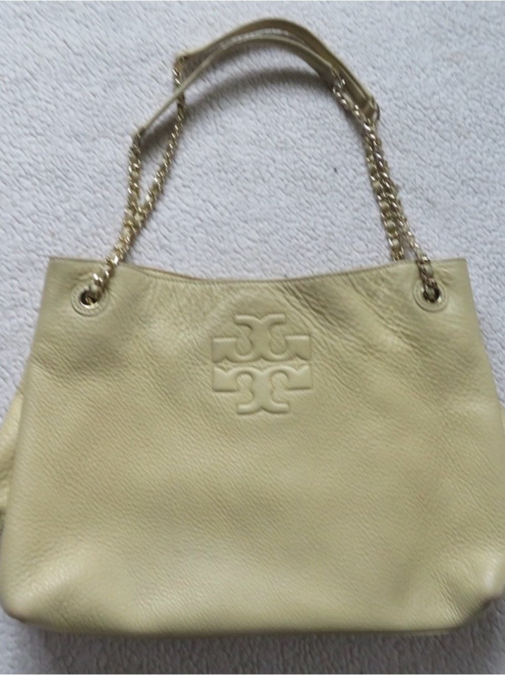 Tory Burch Light Yellow/Gold Leather Chain-Handle Shoulder Bag
